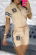 Khaki Fashion Casual Print Patchwork O Neck Short Sleeve Two Pieces
