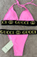 Pink Fashion Sexy Letter Patchwork Frenulum Swimwears