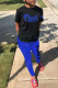 Peacock Blue Casual Sportswear Letter Print Basic O Neck Short Sleeve Two Pieces