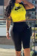 Yellow Fashion Street Print Patchwork O Neck Sleeveless Two Pieces