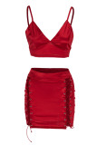 Silver Sexy Solid Bandage Hollowed Out Patchwork Spaghetti Strap Sleeveless Two Pieces