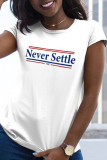 White Fashion Casual Print Patchwork Letter O Neck T-Shirts