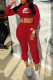 Red Fashion Sportswear Print Letter Hooded Collar Long Sleeve Two Pieces