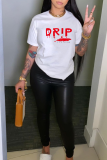 Grey Casual Street Print Patchwork Letter O Neck T-Shirts