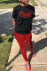 Red Casual Sportswear Letter Print Basic O Neck Short Sleeve Two Pieces