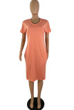Light Blue Fashion Casual Solid Basic V Neck Short Sleeve Dress