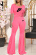 Pink Fashion Casual Print Letter O Neck Short Sleeve Two Pieces