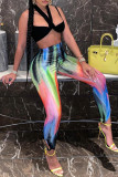 Pink Fashion Casual Print Basic Skinny High Waist Pencil Trousers