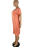 Light Blue Fashion Casual Solid Basic V Neck Short Sleeve Dress