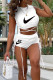 White Fashion Casual Print Patchwork O Neck Sleeveless Two Pieces