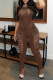 Coffee Sexy Solid Hollowed Out Patchwork O Neck Skinny Jumpsuits