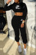 Black Fashion Sportswear Print Letter Hooded Collar Long Sleeve Two Pieces
