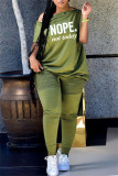 Grey Fashion Casual Letter Print Patchwork Oblique Collar Short Sleeve Two Pieces