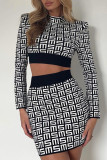 Black Fashion Street Print Patchwork Half A Turtleneck Long Sleeve Two Pieces