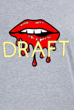 White Fashion Street Lips Printed Patchwork Letter O Neck T-Shirts