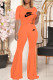 Orange Fashion Casual Print Letter O Neck Short Sleeve Two Pieces