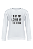 White Fashion Street Print Patchwork Letter O Neck Tops