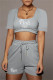 Grey Fashion Casual Letter Hot Drill U Neck Short Sleeve Two Pieces