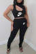 Black Fashion Casual Print Patchwork O Neck Sleeveless Two Pieces