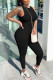 Black Fashion Casual Solid Basic O Neck Skinny Jumpsuits