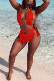 Pink Fashion Sexy Solid Tassel Bandage Swimwears