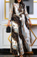 Black Fashion Casual Print Frenulum O Neck Long Sleeve Dresses