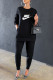 Black Fashion Elegant Print Letter O Neck Long Sleeve Two Pieces