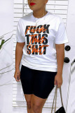 White Casual Street Print Patchwork O Neck Short Sleeve Two Pieces