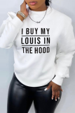 White Fashion Street Print Patchwork Letter O Neck Tops