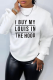 White Fashion Street Print Patchwork Letter O Neck Tops