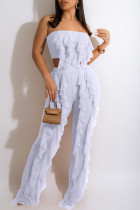 White Fashion Sexy Solid Split Joint See-through Flounce Strapless Sleeveless Two Pieces