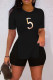 Black Fashion Casual Print Slit O Neck Short Sleeve Two Pieces