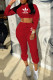 Red Fashion Sportswear Print Letter Hooded Collar Long Sleeve Two Pieces