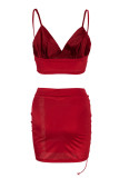Silver Sexy Solid Bandage Hollowed Out Patchwork Spaghetti Strap Sleeveless Two Pieces