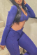 Blue Sexy Casual Sportswear Solid Patchwork V Neck Long Sleeve Three-piece Set