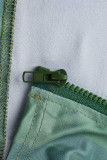 Green Casual Print Patchwork Zipper Zipper Collar Long Sleeve Two Pieces