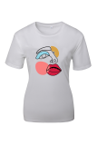White Fashion Street Print Patchwork O Neck T-Shirts