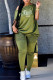 Green Fashion Casual Letter Hot Drilling Patchwork Oblique Collar Short Sleeve Two Pieces