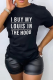 Black Casual Street Print Patchwork Letter O Neck T-Shirts