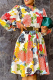 Colour Casual Print Patchwork Half A Turtleneck Cake Skirt Dresses