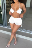White Fashion Sexy Solid Bandage Backless Halter Sleeveless Two Pieces