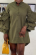 Army Green Casual Solid Flounce Turndown Collar Straight Dresses