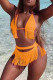 Yellow Fashion Sexy Solid Tassel Bandage Swimwears