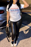 White Fashion Casual Print Patchwork Letter O Neck T-Shirts