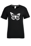 Black Fashion Daily Butterfly Print O Neck T-Shirts