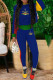 Blue Fashion Casual Print Letter O Neck Long Sleeve Two Pieces