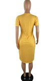Light Blue Fashion Casual Solid Basic V Neck Short Sleeve Dress
