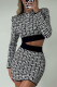 Black Fashion Street Print Patchwork Half A Turtleneck Long Sleeve Two Pieces
