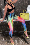 Pink Fashion Casual Print Basic Skinny High Waist Pencil Trousers