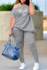 Grey Fashion Casual Letter Hot Drilling Patchwork Oblique Collar Short Sleeve Two Pieces